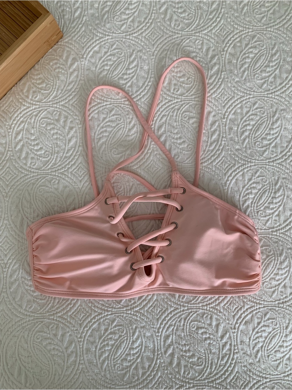 Xhilaration Lace-Up Bikini Top Women’s Medium Light Pink Strappy Tie Back